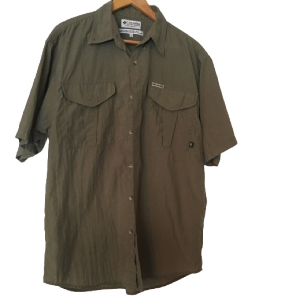 Columbia GRT olive green short sleeve shirt L EUC